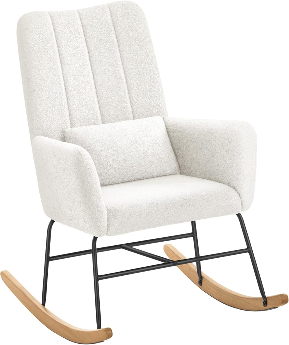 Sedia a dondolo peluche struttura acciaio piedi legno 160 kg bianco