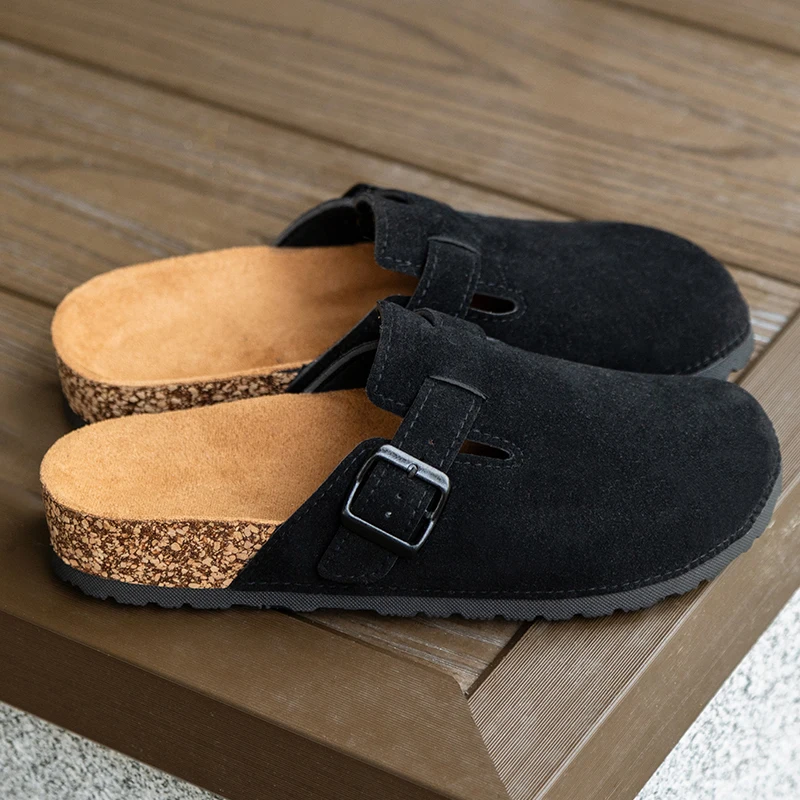 Herren Wildleder Clogs Leder Pantoletten Kork Fußbett Sandalen Kartoffel Schuhe Neue Männer Dame Clog Hausschuhe mit Arch Support