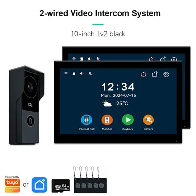 Tuya Smart 1080P 2 Wire Visiophone Doorbell Video Intercom System for Home Metal Door Phone Support IP Camera Safety protection
