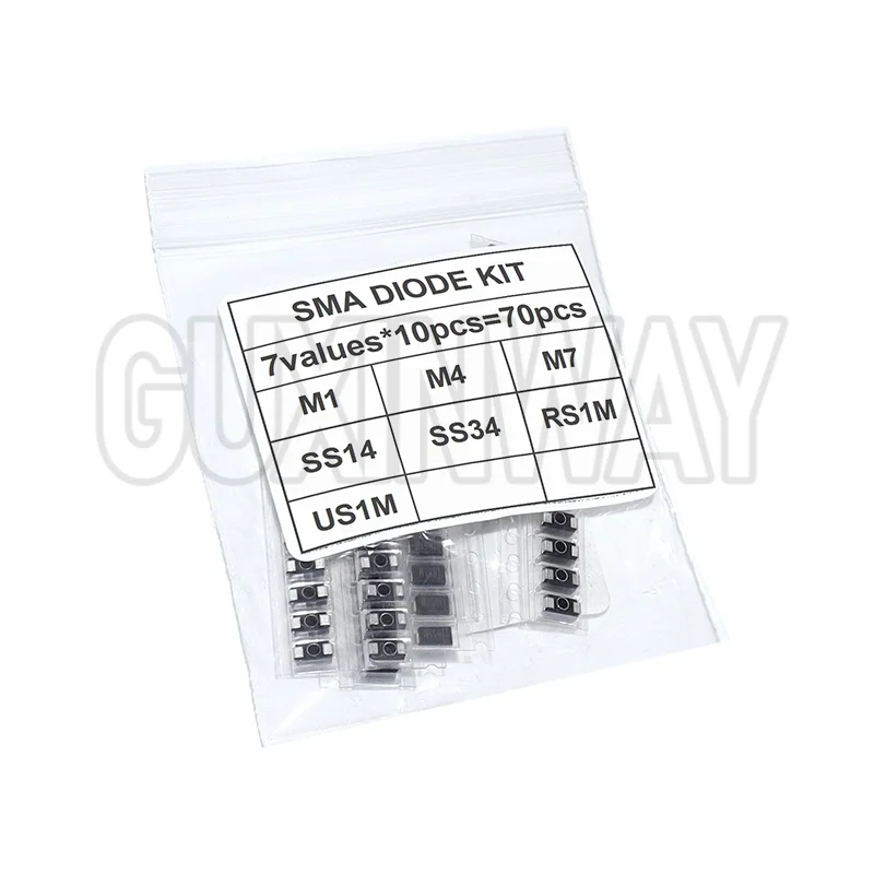 70 teile/los SMD Dioden 1N4007 M7 1N4001 M1 1N4004 M4 SS14 US1M RS1M SS34 7 Werte * 10 stücke Elektronische kit schottky diode set pack Image
