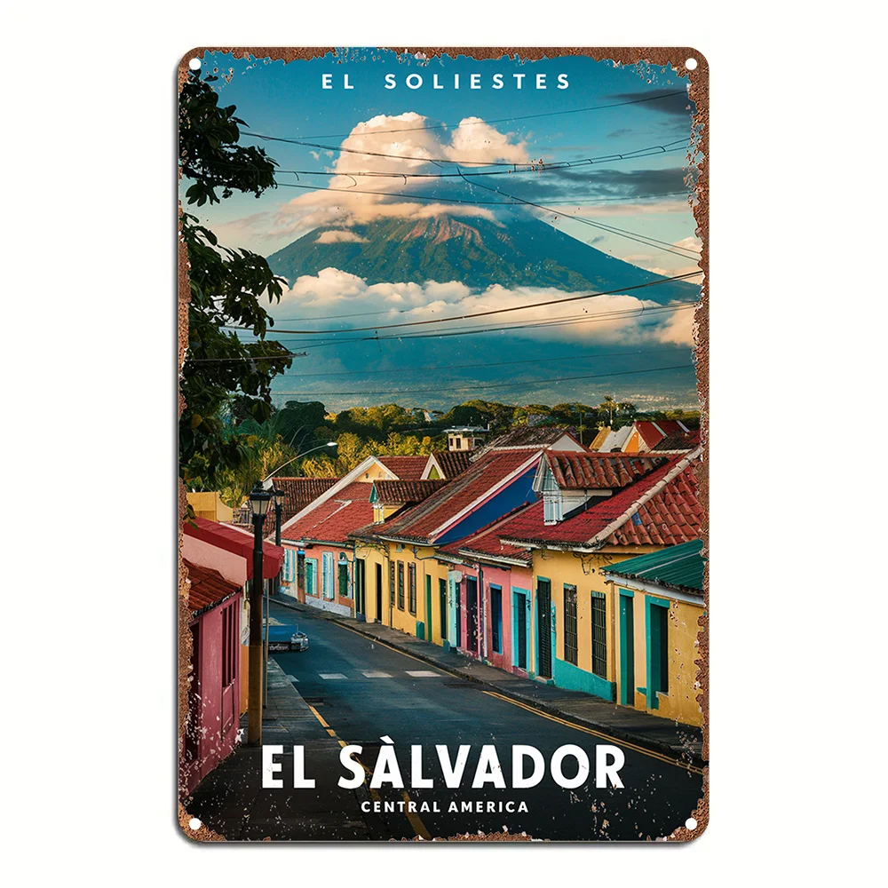 Raumdekor Vintage Aluminium Metallschild „El Salvador Central America“ – Wandkunstschild für Schlafzimmer, Küche, Esszimmer, Bar Image