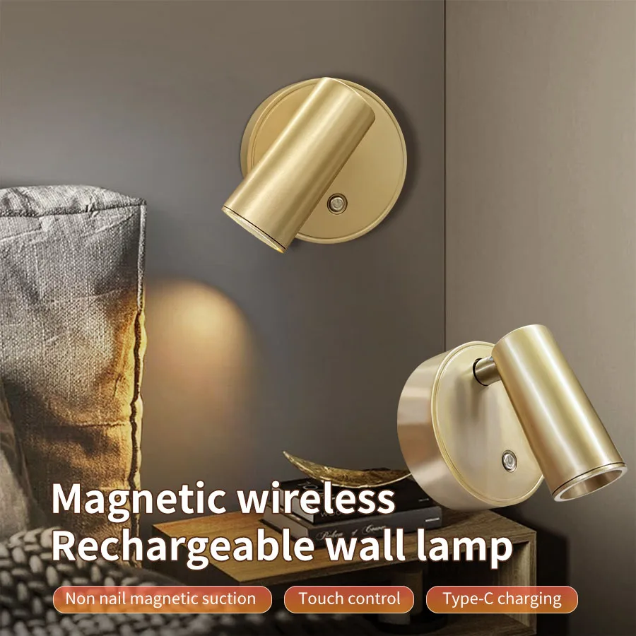 Magnetische LED-Wandleuchte, USB wiederaufladbar, Touch-Schalter, Wandleuchten, Strahler, kabellos, dimmbar, Schlafzimmer, Nachttischlampe, Leselicht