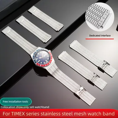 For Timex Q TIMEX Series 18mm Stainless steel Watch Strap TW2T80700 TW2U61300 TW2U61200 Retro Metal Watchband Replace Bracelet