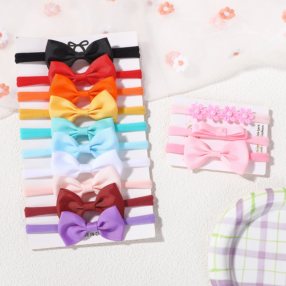 13 Stück Bandschleifen Blumen elastisches Stirnband für Babys einfarbige Kopfbedeckung weiche Säuglingshaar-Accessoires Haarband Kopfbedeckung Image