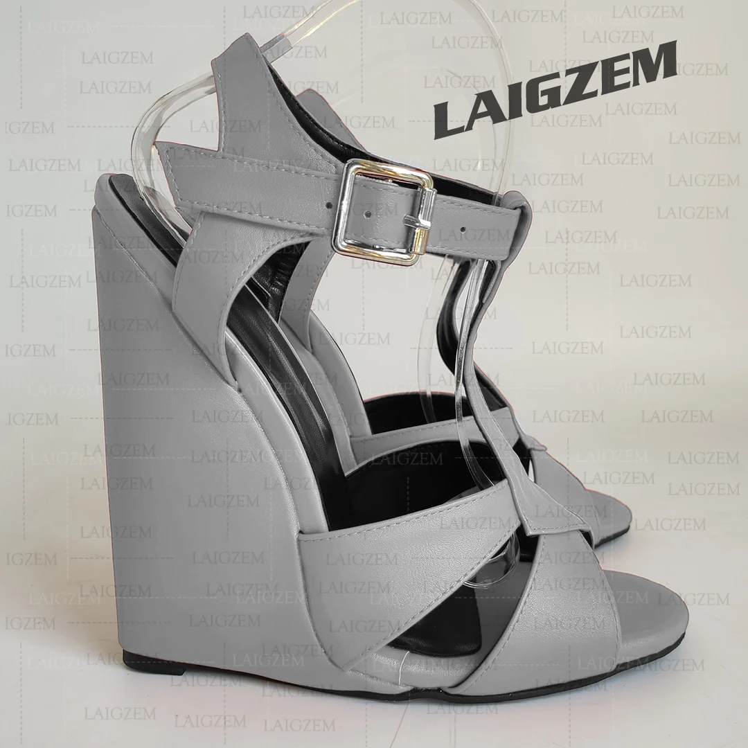 ZHIMA Frauen Sandalen Keile Ankle Strap Peep Toe Pumps Steile 15-17 CM High Heels Party Damen Schuhe Frau große Größe 38 41 44 47