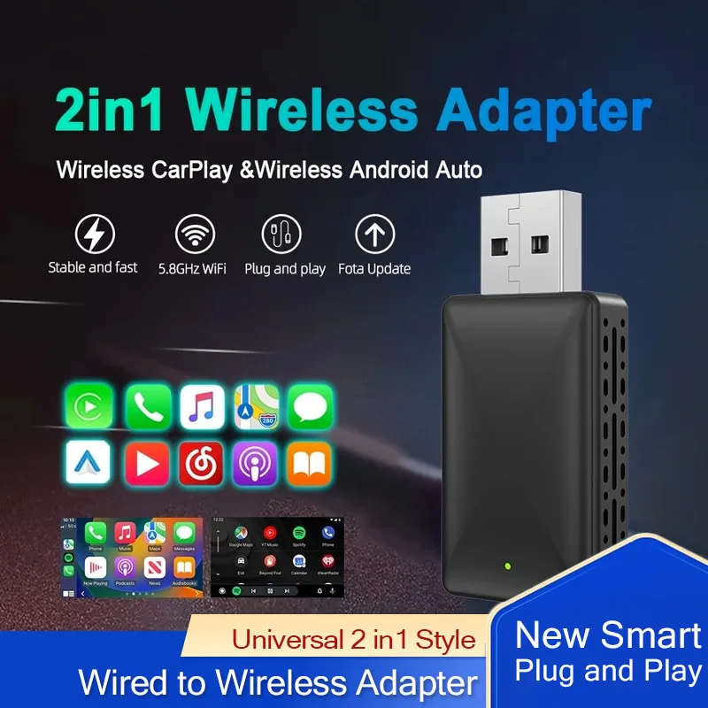 5G WIFI Carplay Wireless Adapter Android Auto 2in1 Für iPhone Android Telefon Mit USB Stecker und Spielen für Volvo Benz Mg Kia Chery Image