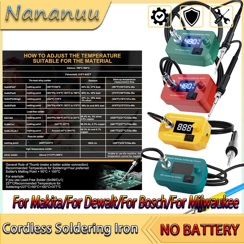 Nananuu Cordless Elektrische Lötkolben Einstellung Schweißen Gun Taschenlampe Reparatur Werkzeug Für Makita/Für Dewalt/Für Bosch/für Milwaukee Image