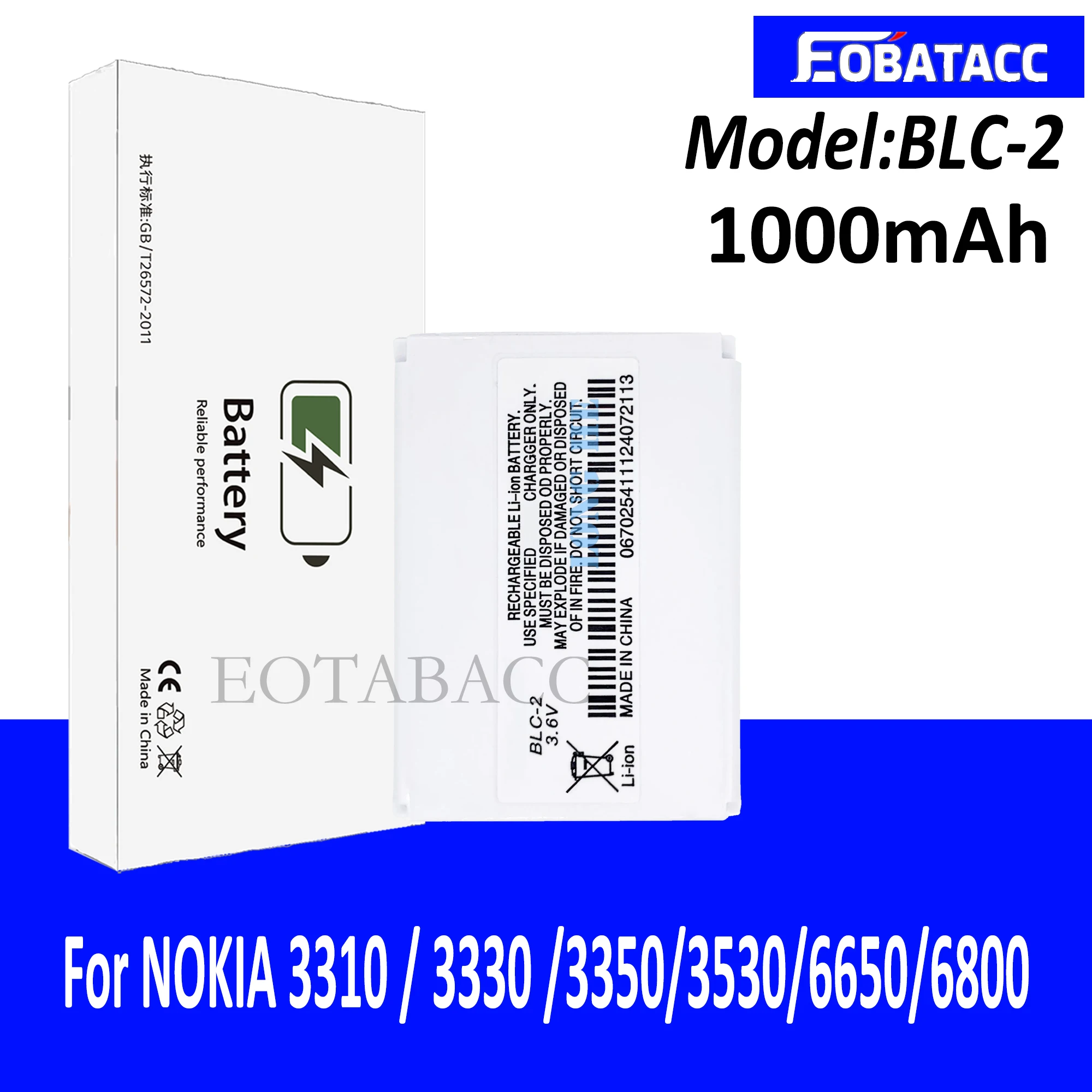 Original Batterie BLC-2 BLC2 800 mAh Batterie Für Nokia 3310 3330 3410 3315 3510 3530 3686 3685 3589 5510 Lithium-Polymer-Batterie Image