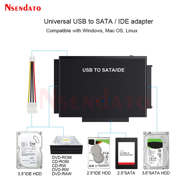 Convertitore adattatore per disco rigido Mirco USB 3.0 da USB C a SATA/IDE SDD per adattatore SDD HDD SATA da 2,5/3,5' Mirco USB3.0 Typc-C IDE SATA HDD