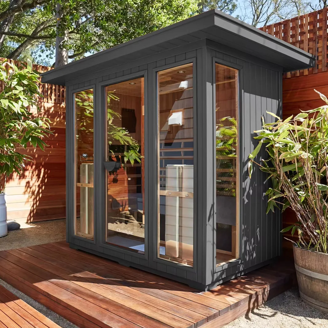 Traditional Garden Finnland's neue intelligente Sauna aus reinem kanadischem rotem Zedernholz im Freien, kommerzielle Sauna, Dampfbad Image