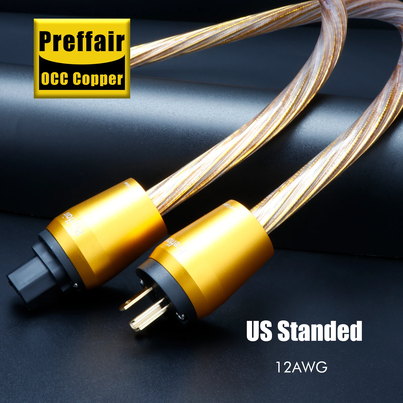 Preffair Stromkabel Gold OCC Netzkabel 12AWG Audiophile Verstärker IEC 320 C15 Netzkabel Audio EU/US/AU Version Stromkabel Image