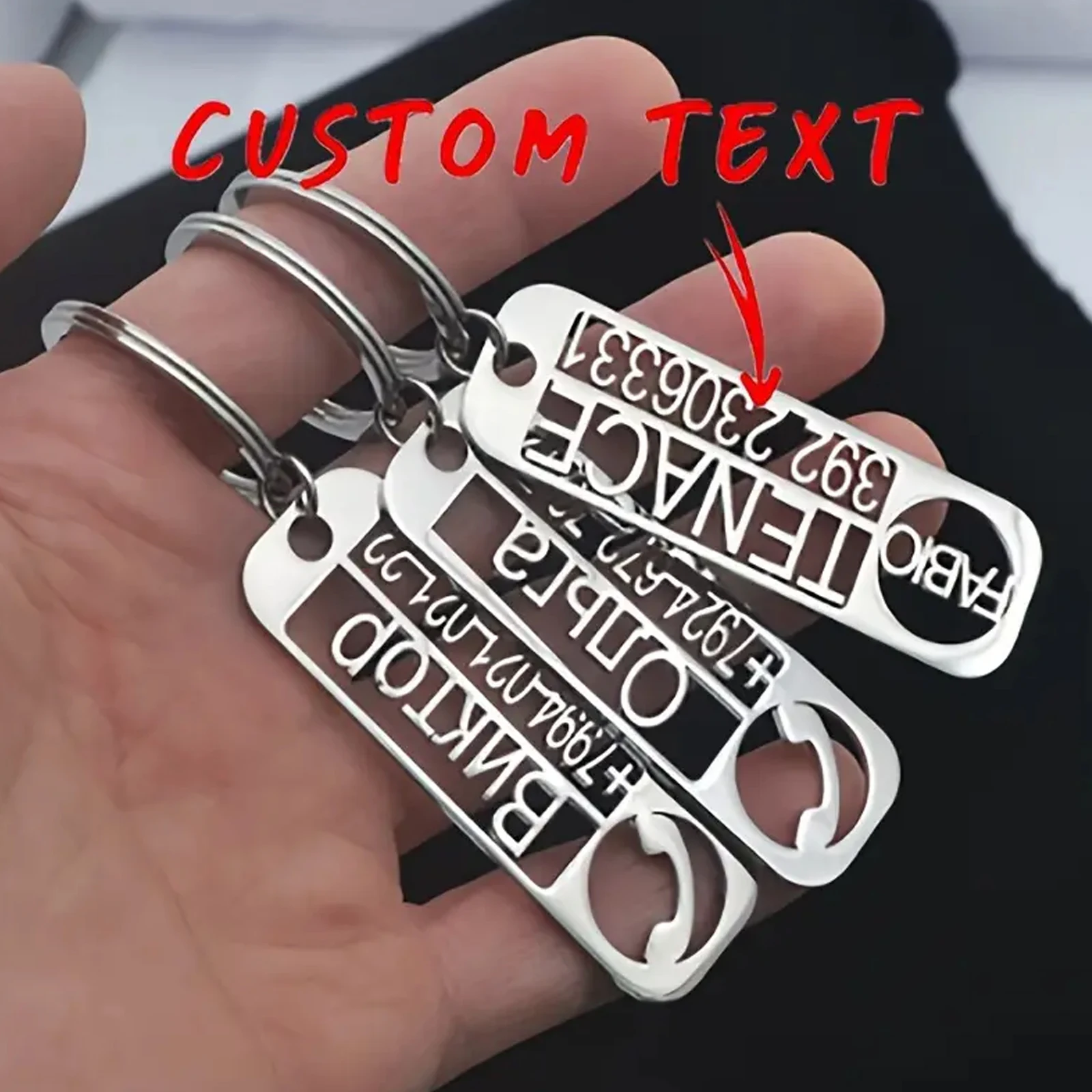 Personalisierter Schlüsselanhänger mit individuellem Namen, Edelstahl-Schlüsselanhänger, individuelle Telefonnummer, Anti-Verlust-Auto-Schlüsselanhänger, Schmuck, Weihnachtsgeschenk Image