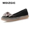 WOIZGIC Frauen Mutter Damen Weibliche Echtes Leder Schuhe Wohnungen Mokassins Loafers Bowknot Slip Auf Retro Plus Größe 43 JZ-19115