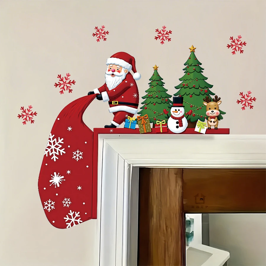 Weihnachtsmann-Wandaufkleber, abnehmbare Vinyl-Aufkleber mit Baum, Schneemann, für Schlafzimmer, Wohnzimmer, Eingangshalle, Heimdekoration, Wandtattoo