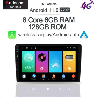 IPS 720P 360 camera 6G+128G wireless Carplay 10.1" Android 11.0 Car DVD Player GPS DSP WIFI Stereo RDS autoradio For Universal