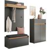 Garderoben-Set INOSIGN "City/Giron, moderne Garderobe, viel Stauraum, ca. 24 Schuhe", grau (anthrazit), B:185cm H:200cm T:35cm, Holzwerkstoff, Kastenmöbel-Sets, enthält Schuhschrank, Garderobenpaneel & Garderobenbank mit Sitzkissen