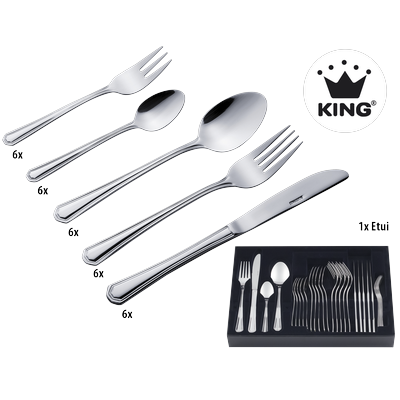 Besteck-Set KING "»Düsseldorf«", silber (edelstahlfarben), 31 tlg., Edelstahl 18/0, Essbesteck-Sets, Besteck im zeitlosen Design, mit Besteck-Etui Image