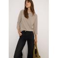 3/4-Arm-Shirt CECIL, Damen, Gr. XXL (46), oat milk beige, Jersey, Obermaterial: 50% Baumwolle, 50% Modal, gestreift, casual, regular fit normal, U-Boot-Ausschnitt, 3/4-Ärmel gerader Abschluss, Shirts, mit Streifen Muster