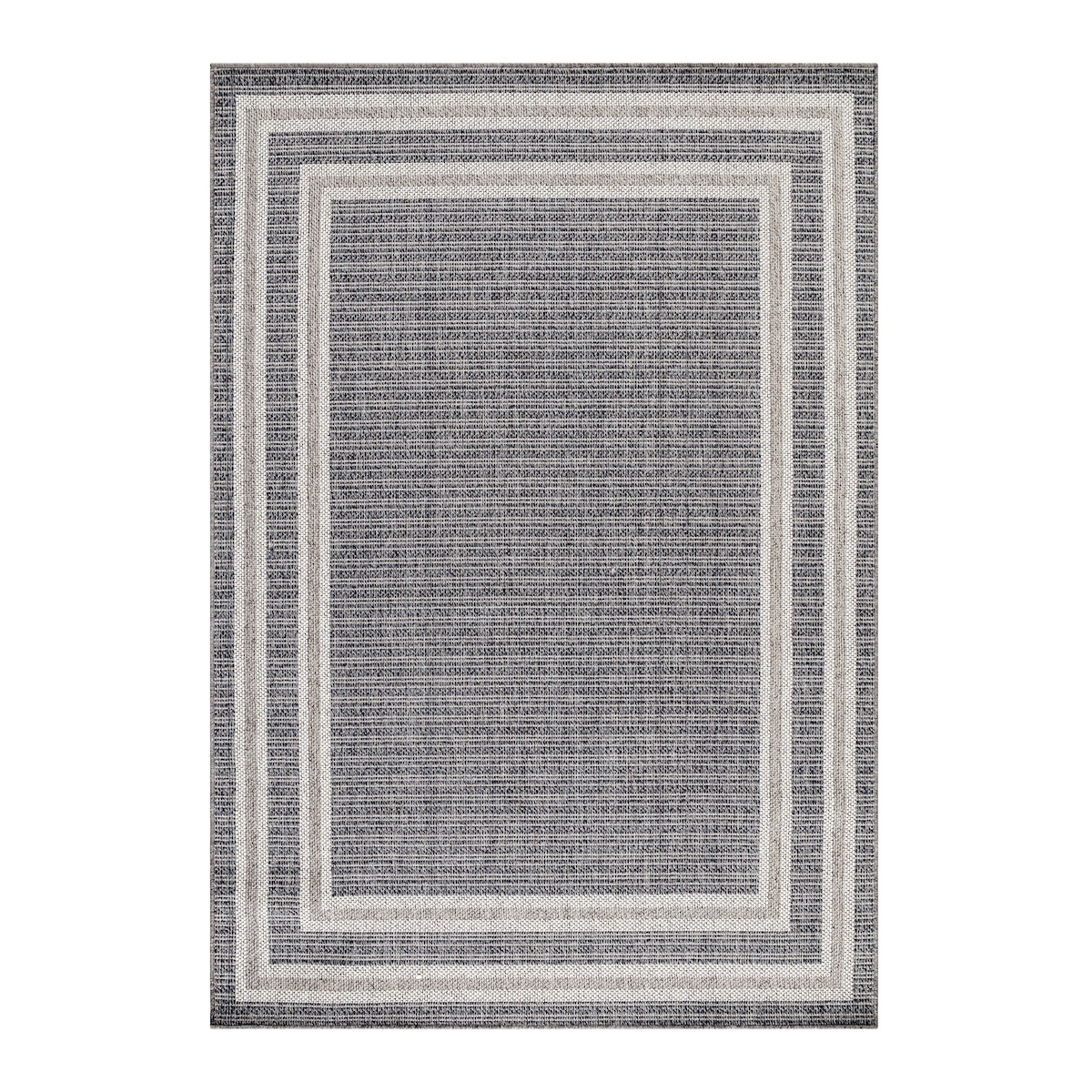 Carpetsale24 In- & Outdoor Teppich Läufer 80x150 cm, Wetterfest & Robust, Bordüren-Design in Grau & Creme, für Terrasse, Balkon, Küche Image
