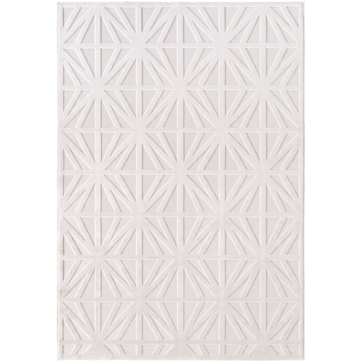 Carpetsale24 In- & Outdoor Teppich 140x200 cm – Wetterfest & Pflegeleicht – Creme Teppich mit Rauten Design für Küche, Wohnzimmer Image