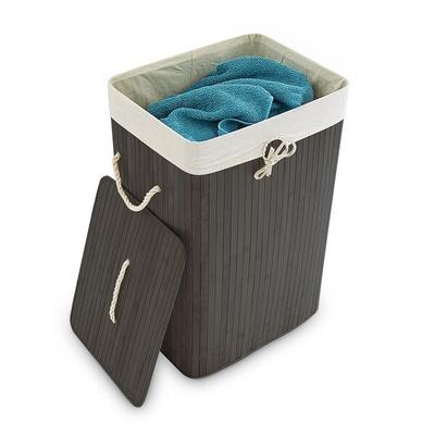relaxdays Wäschekorb Bambus eckig 83 l Schwarz Image