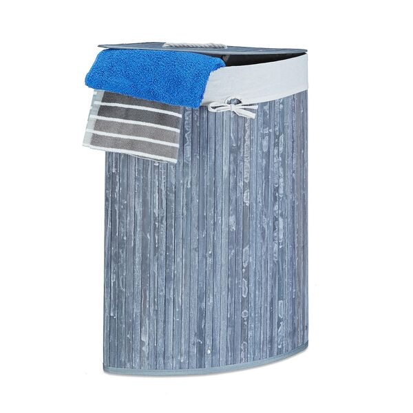relaxdays Eckwäschekorb Bambus 60 l grau Image