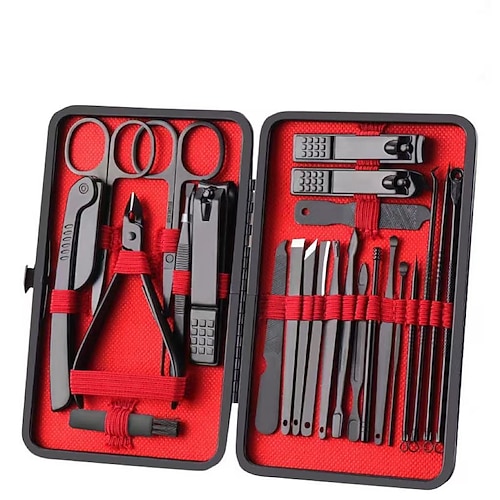 24-in-1 Maniküre-Pediküre-Werkzeugset aus Edelstahl, spritzwassergeschützt, ultrascharf, rostbeständig mit Nagelknipser, Pinzette, Augenbrauenrasierer, Fußfeile, Ohrlöffel, abgewinkelte Schere zum - Lightinthebox.com/de