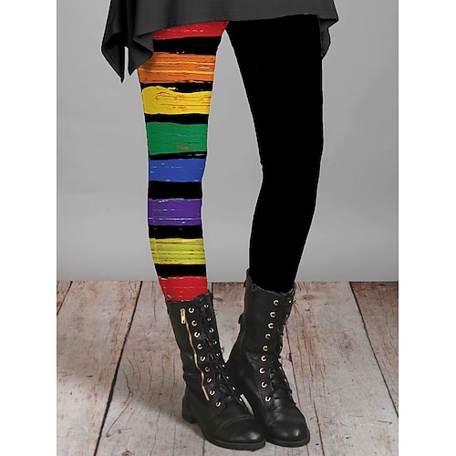 Damen Leggings Urlaub Vintage Mode Knöchellang Hohe Taille Grafik Gestreift Geometrisch Drucken Thermowarm Weich Atmungsaktiv Dehnbar Täglich Outdoor Urlaub Orange Frühling Herbst Winter Schmale Image