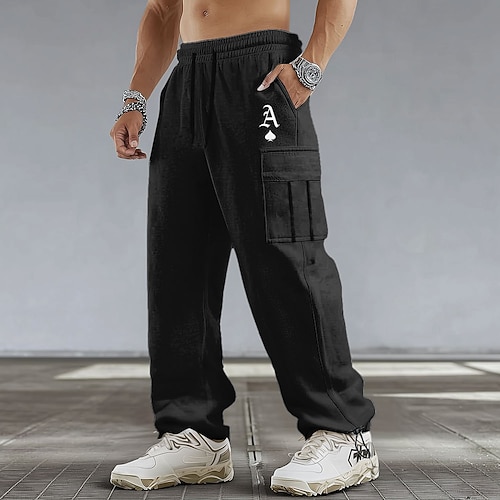 Herren Mit Buchstaben bedruckt Cargo-Hosen Cargo-Jogginghose Jogginghose Mittlere Taille Lässig Sportlich Wandern Trainieren Elastischer Kordelzug in der Taille Offener Boden Taktische Hose mit Image