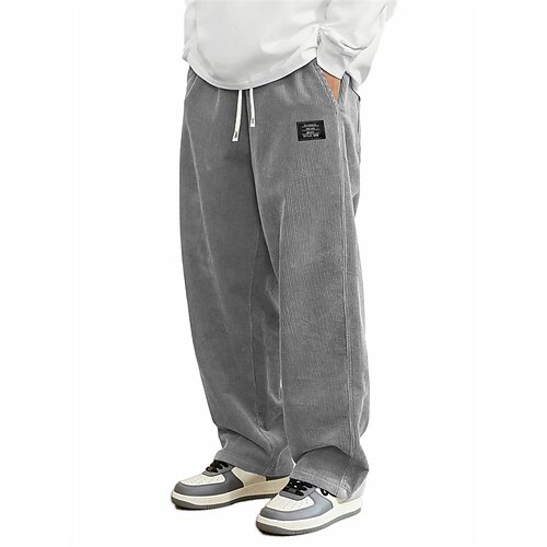 Herren Hose Cordhose Freizeithose Kordelzug Tasche Elastischer Bund Einfach Komfort Sport im Freien Täglich Mode Lässig Blau Dunkelbraun Mikroelastisch Image
