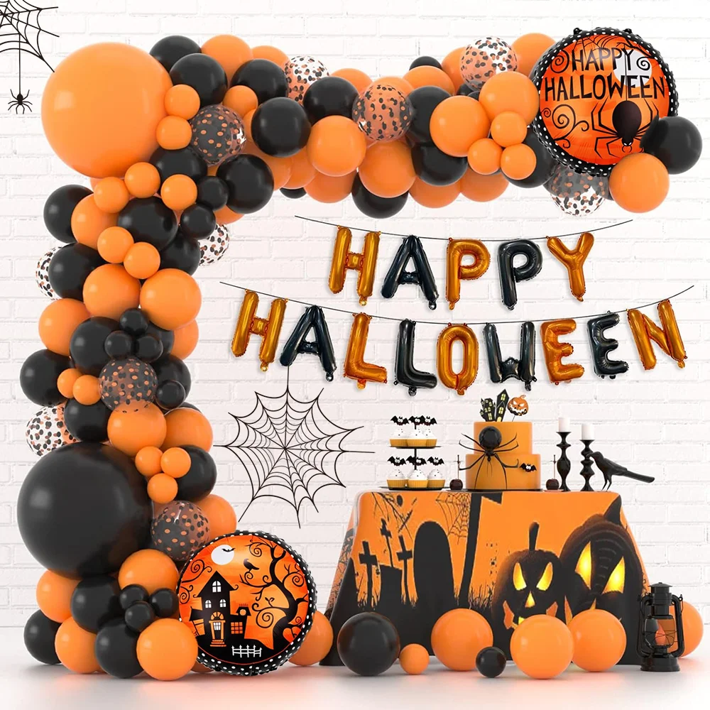 115-teiliges Bogenset mit orangefarbenen Luftballons, geeignet für Halloween-Partys, Geburtstagsfeiern, Outdoor-Dekorationen und andere Anlässe Image