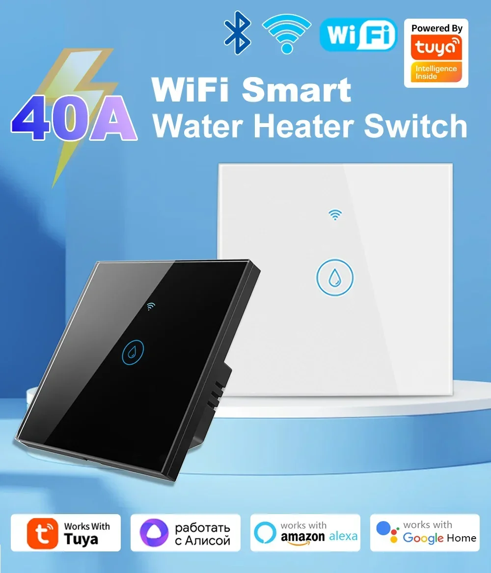 Kompatibel mit Tuya WiFi Warmwasserbereiter-Schalter 40A EU/US Smart Life Warmwasserbereiter Sprachsteuerung über Alexa Google Home mit Timerfunktion Image