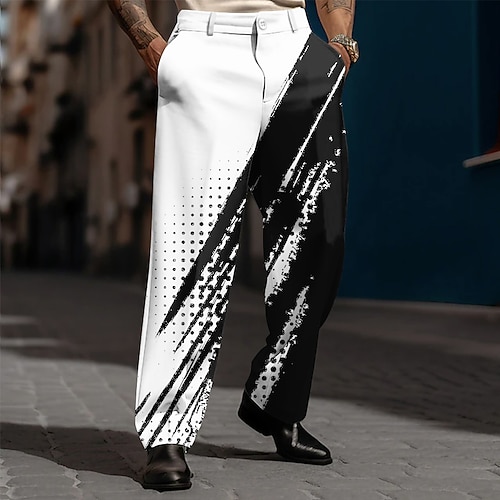Herren Geometrisch Anzughose Hose Mittlere Taille Lässig Alltagskleidung Ferien Relaxed Fit Anzughose mit flacher Vorderseite und Seitentaschen Frühling Herbst 3D-Druck Schwarz Blau Purpur Image