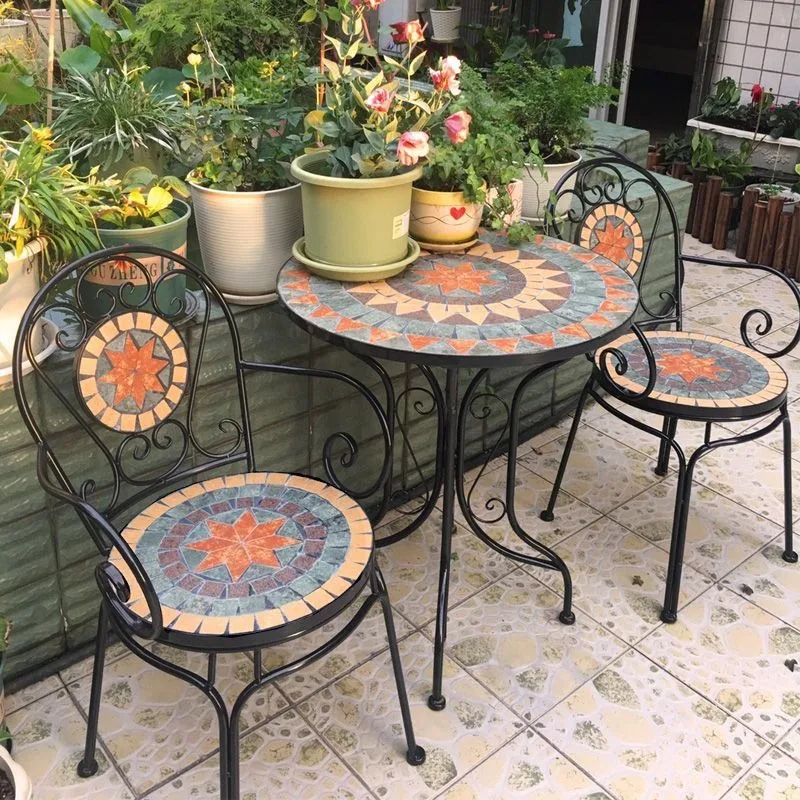 Ensemble table et chaises de patio en fer forgé en mosaïque extérieure-meubles de jardin élégants pour les loisirs en plein air meubles de patio modernes