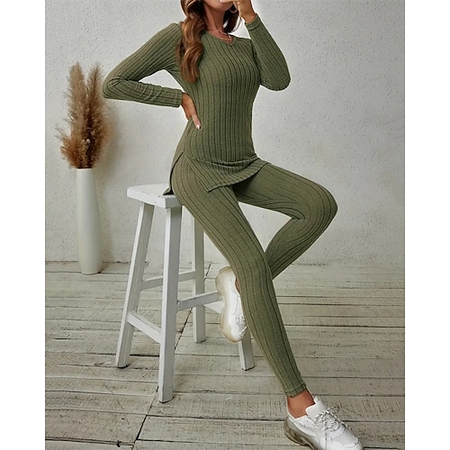 Damen T Shirt Hosen-Sets Bolero-Oberteil Langarm V Ausschnitt Einfarbig Geteilt Mode Streetwear Lässig Täglich Outdoor Schwarz Armeegrün Himmelblau Frühling Normale Passform Image