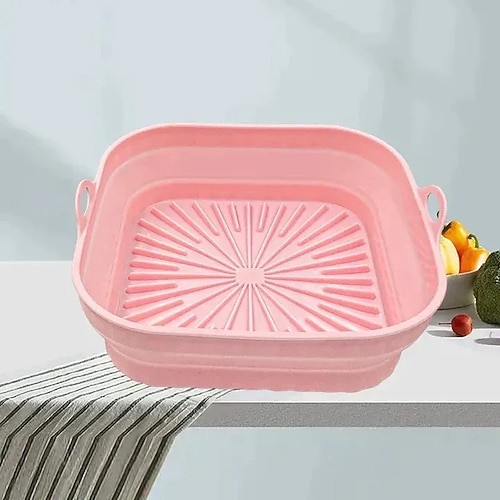 zusammenklappbare Silikon-Grillpfanne, rundes Backblech für die Heißluftfritteuse, faltbare, hitzebeständige Antihaftmatte, wiederverwendbare Silikoneinlage, ölbeständiges Küchenkochzubehör Image