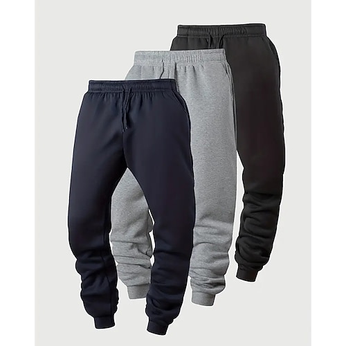 Mehrfachpackungen 3er-Pack Herren Braun Grau Schwarz Jogginghose Hose Kordelzug Elastischer Bund Einfach Urlaub Alltagskleidung Polyester Frühling Image