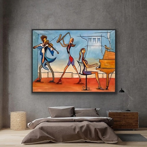 Musikkunst abstraktes Gemälde auf Leinwand Musik Ölgemälde, einzigartiges Ölgemälde Musiker, Klavier Violine Gemälde Kubismus abstrakte Wandkunst Image