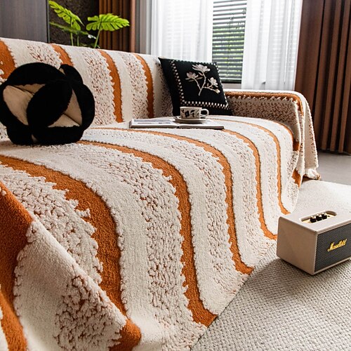 Sofabezüge für Haustiere, Hundesofa, waschbarer 3-Sitzer-Sofabezug, schwarz-grau gestreifter Jacquard, wendbarer Sofaschutz für Hunde und Katzen, moderner Möbelbezug mit Quaste Image