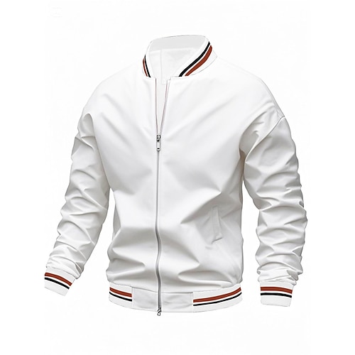 Herren Leichte Jacke Freizeitjacke Urlaub Täglich Atmungsaktiv Patchwork Tasche Frühling Herbst Gestreift Mode Klassisch Stehkragen Regulär Schwarz Weiß Wein Marineblau Khaki Jacken Image