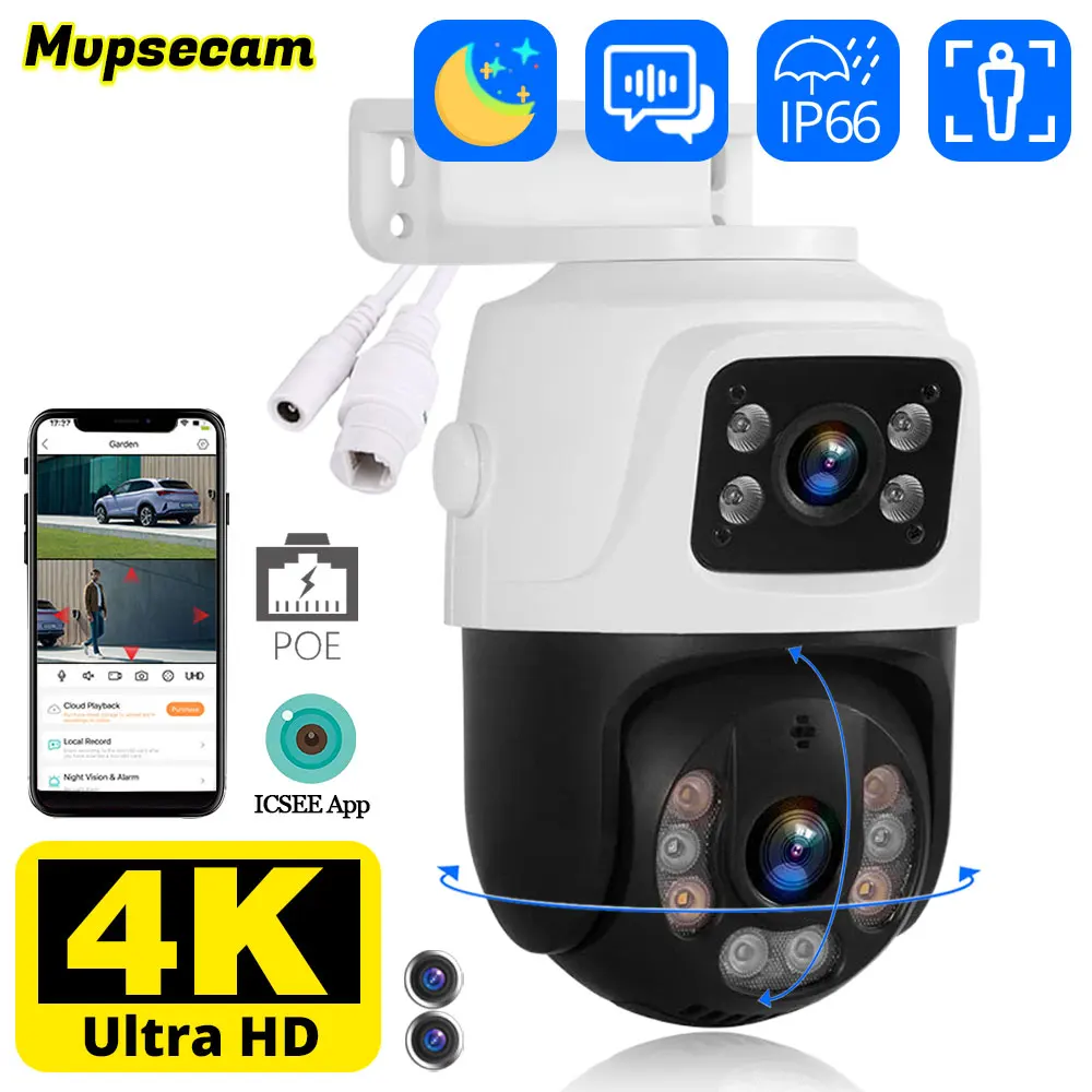 8 MP 4K Dual Lens POE IP Kamera PTZ Dual Screens Smart Home 360 ° Kabelgebundene Videoüberwachungs-IP-Kamera, Bewegungserkennung, CCTV ICsee Image