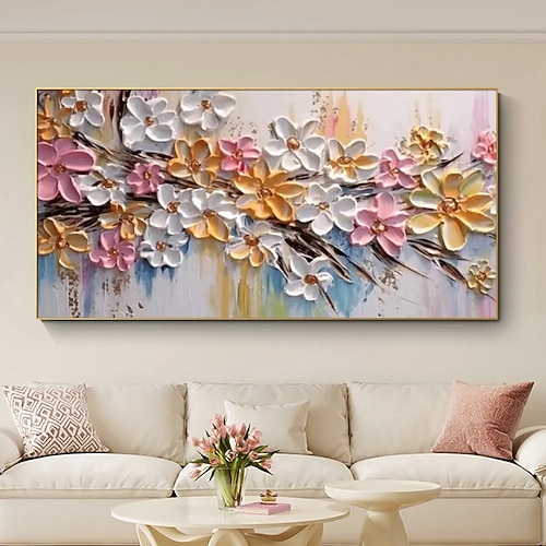 Mintura handgefertigte 3D-Ölgemälde mit strukturierter Blumenlandschaft auf Leinwand, Wandkunst, Dekoration, modernes abstraktes Bild für die Inneneinrichtung, gerolltes, rahmenloses, ungedehntes Image