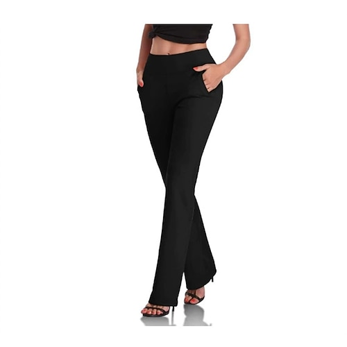 Damen Weites Bein Stoffhosen Streetwear Lässig Volle Länge Hoher Bund Einfach Elastischer Bund Bequem Straße Ferien Alltagskleidung Dunkelviolett Azurblau Marinenblau Schwarz Herbst Normale Passform Image