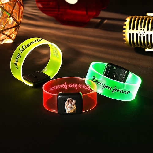 personalisiertes LED-Armband mit individuellem Foto Text, leuchtende Partyarmbänder für Weihnachten, Halloween, Hochzeiten und Eventdekorationen Image