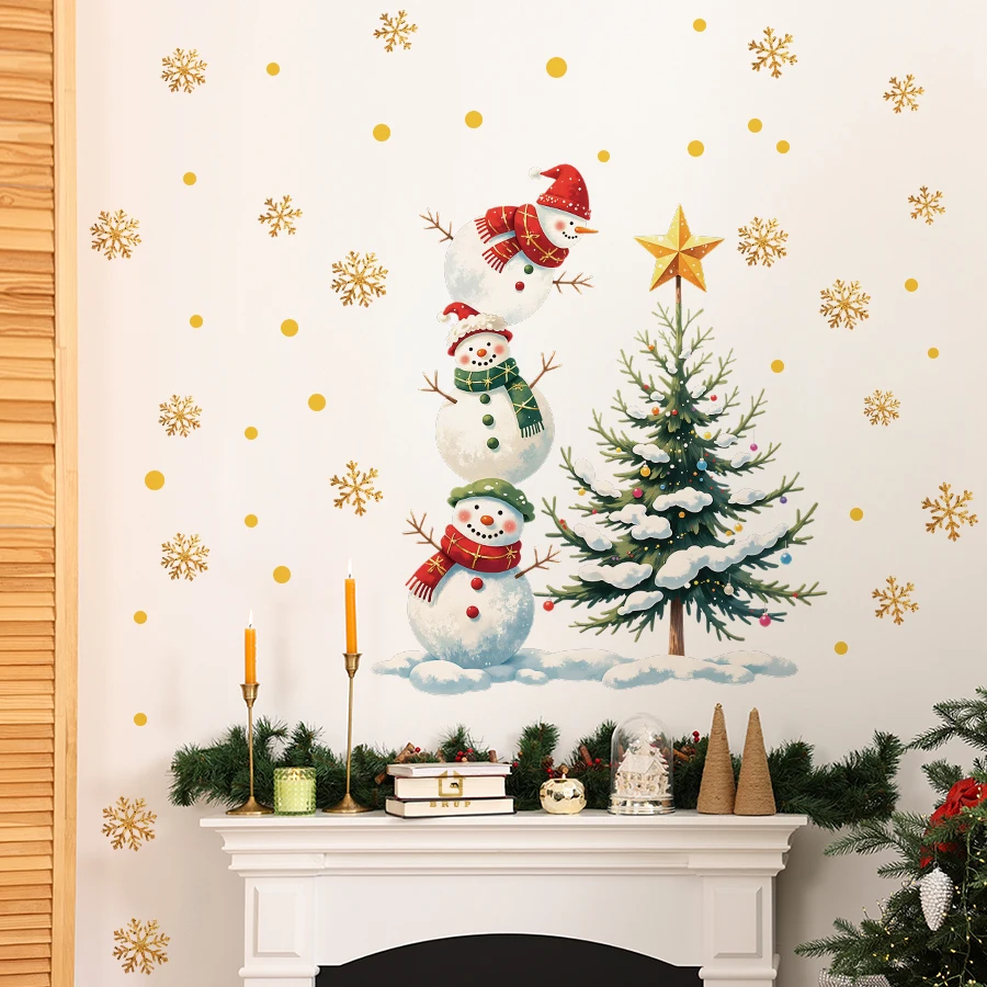 Charmante Weihnachtsschneemann-Wandaufkleber, abnehmbare Vinyl-Aufkleber für Schlafzimmer, Wohnzimmer, Eingangshalle, Heimdekoration, Wandtattoo