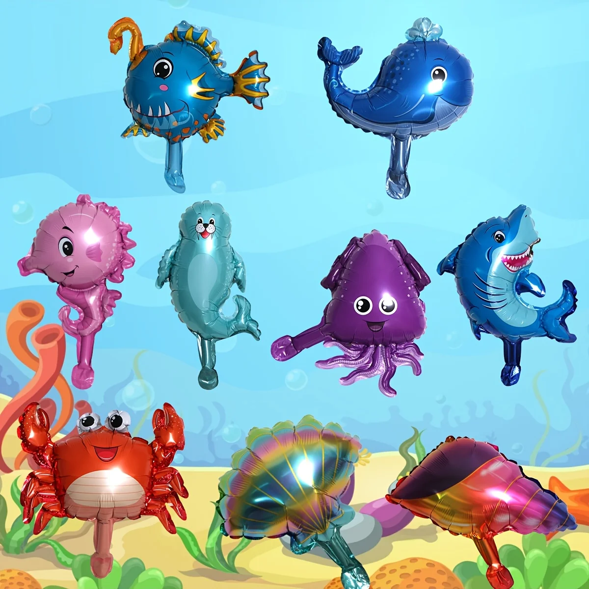 27 Stück Mini Ozean Tier Luftballons Geburtstagsfeier Kleine Größe Hai Hummer Oktopus Fisch Marine Ballon Meer Thema Party Dekor Geschenk Image