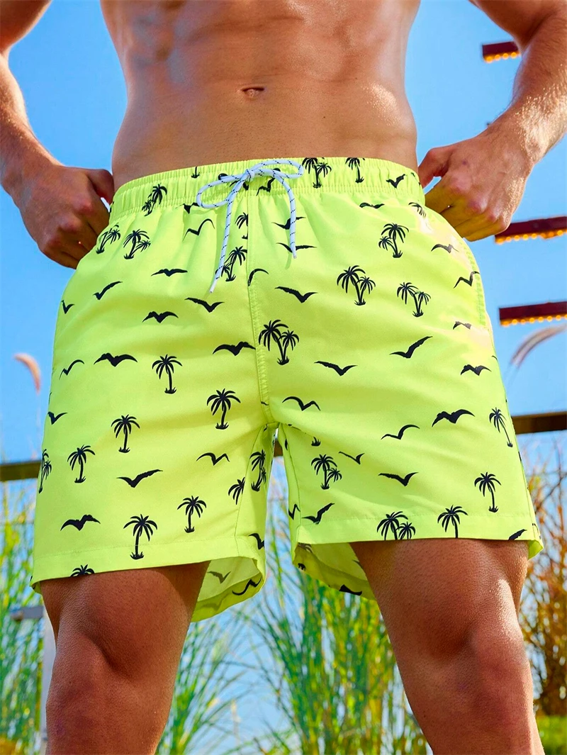 Neue Herren-Boardshorts, Badeshorts, Badehose, Kordelzug, elastisch, schnell trocknend, kurz, Strand, hawaiianisch, lässig, Schwimmen, Strandshorts Image