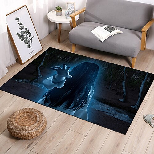 Halloween-Bodenmatte mit gruseligem Geistermuster, Flanell, rutschfester dekorativer Teppich für den Hauseingang, das Badezimmer und das Schlafzimmer Image