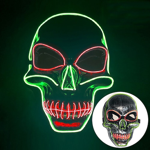 1 pc 2517cm halloween kalt licht linie schädel leuchtende maske party led schädel maske horror und seltsame dekorative prop aa batterie box Image