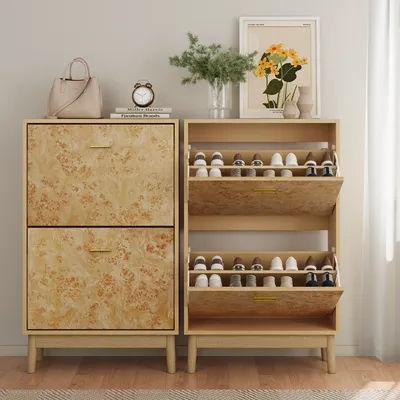 Shoe Rack With Tree Lump Structure, Independent Shoe Cabinet With Solid Wood Legs, Narrow Shoe Cabinet for Entrance, Living Room